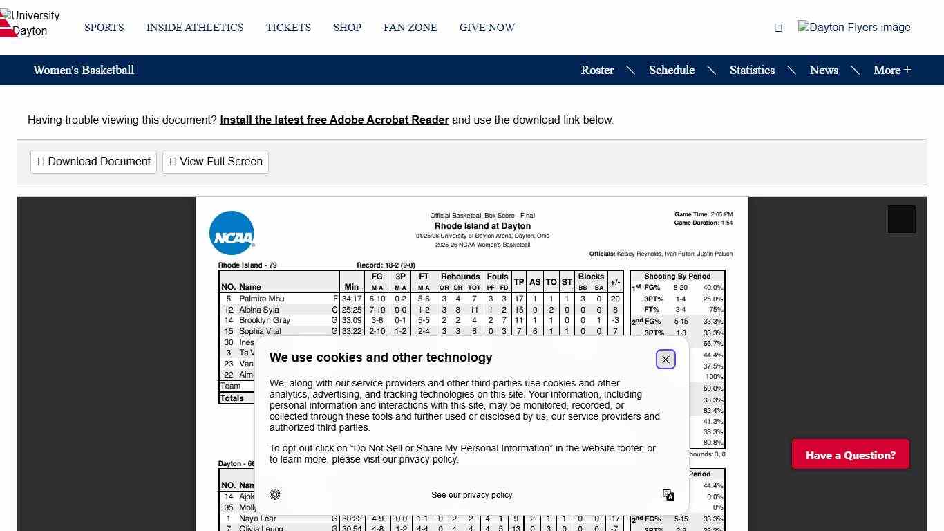 25-26 wbb box - rhode island (PDF) - University of Dayton Athletics