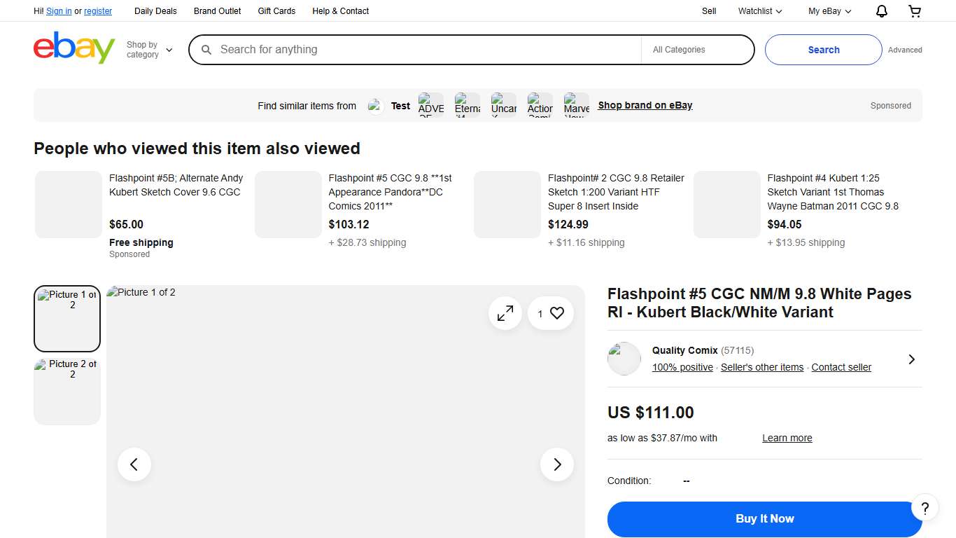 Flashpoint #5 CGC NM/M 9.8 White Pages RI - Kubert Black/White Variant eBay